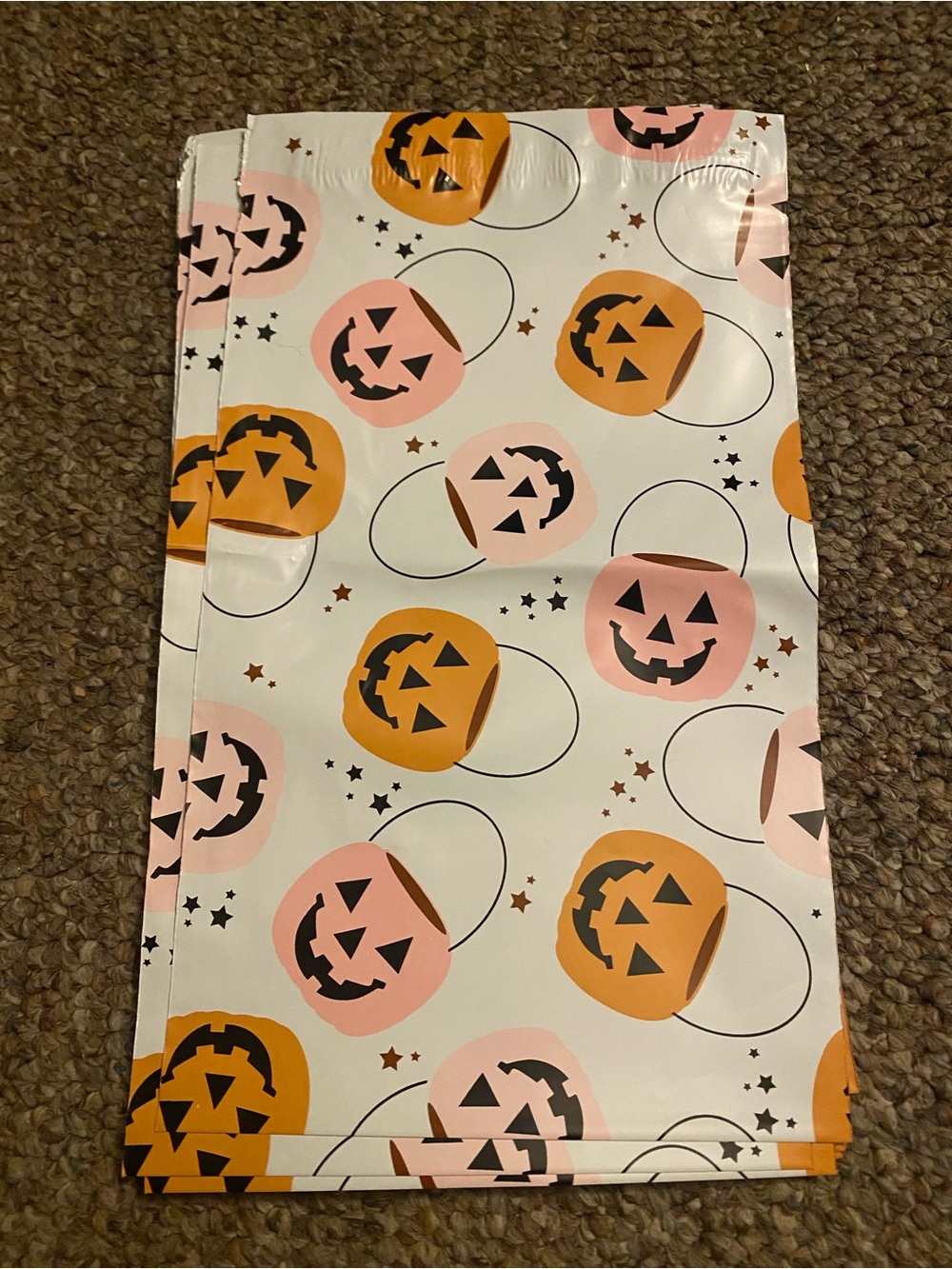 20 Halloween Pumpkin poly bags - Pink & Orange Jack-O'-Lanterns